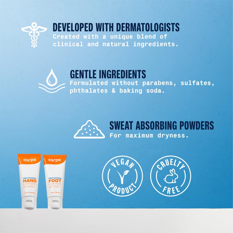 Carpe Sweat Absorbing Hand and Foot Lotion Bundle (3 Hand and 3 Foot Tubes), Stop Sweaty Hands and Sweaty, Smelly Feet, Dermatologist-Recommended - Image 2